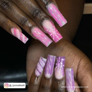 Purple And Pink Winter Square Acrylic Nail Ideas