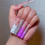 Purple And Silver Nail Designs On Extra Long Length