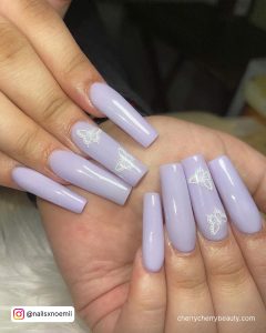 Purple And White Butterfly Nails