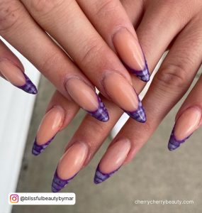 Purple French Tip Acrylic Nails In Almond Shape