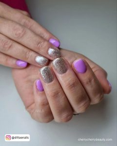 Purple Nails With Silver Glitter For Short Length