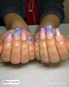 Purple Tip Acrylic Nails With Diamonds