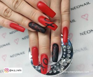 Red And Black Coffin Nail Designs
