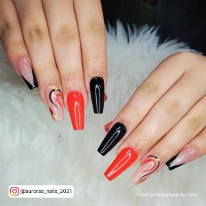 Red And Black Nails Coffin