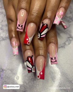 Red And Pink Acrylic Nails