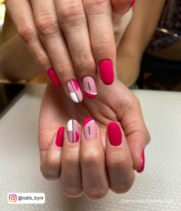 Red Black And White Line Nail Design