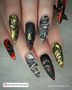 Red Gold And Black Nails