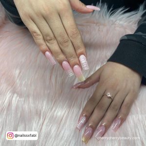 Rose Gold Acrylic Nails Coffin With Pink Base Coat