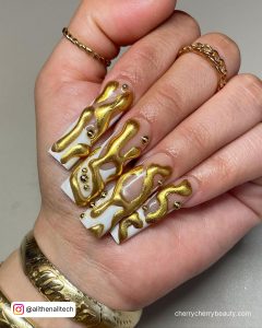 Rose Gold Champagne Acrylic Nails With 3D Design