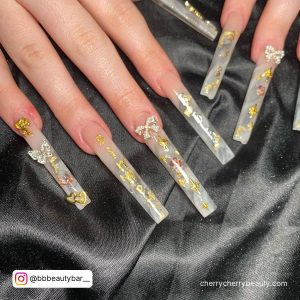 Rose Gold Glitter Acrylic Nails With Clear Base Coat