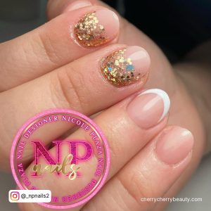 Rose Gold Short Acrylic Nails With Glitter