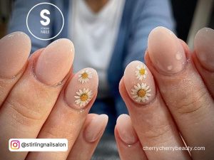 Round And Simple Flower Acrylic Nails With Sunflower Design