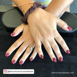 Rustic Plum Short Acrylic Nails Fall Over Black Surface