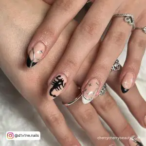 Short Acrylic Nails For Birthday With Scorpion On One Nail