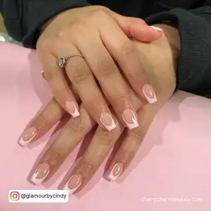 Short Acrylic Nails Nude With White Tips