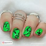 Short Birthday Nail Ideas In Green And Black