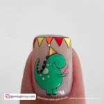 Short Birthday Nails With Dinosaur On It