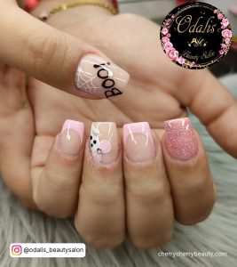 Short Halloween Acrylic Nails In Pink