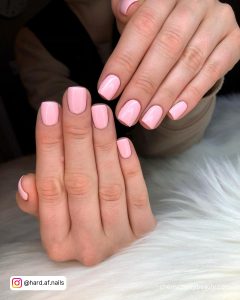 Short Light Pink Square Nails On White Fur