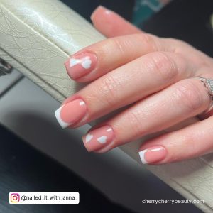 Short Nude And White Cute Acrylic Nail Ideas Winter
