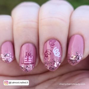 Short Pink Birthday Nails With Glitter