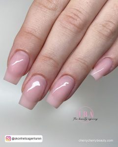 Short Pink Square Nails With A Clear Touch