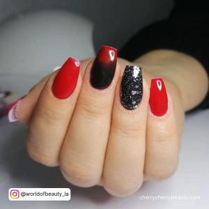 Short Red And Black Coffin Nails