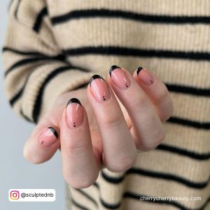Short Spring Acrylic Nails With Black Tips