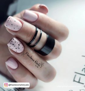 Short Square Acrylic Nails Light Pink With Black Dots