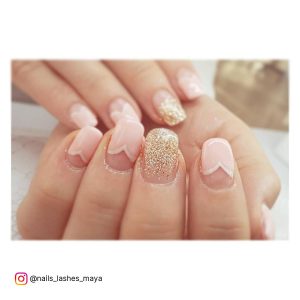 Short Square Light Pink Nails With Glitter