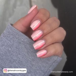Short Square Pink Nails With Darker Shade Lines
