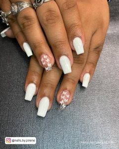 Short White Nails With Butterflies
