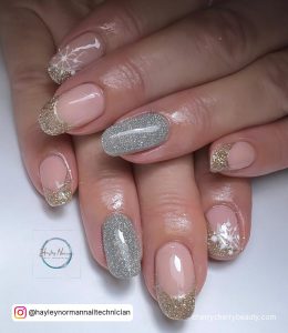 Silver And Gold Nude Pink Glitter Nails