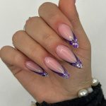 Silver And Purple Nails In Stilleto Shape