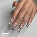 Silver Chrome Nail Designs With Embellishments