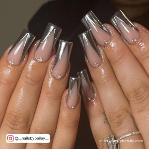 Silver Chrome Nail Tips With Clear Base Coat