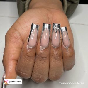 Silver Chrome Nails With French Tips