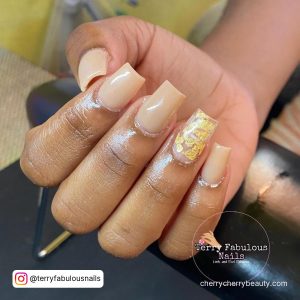 Simple Acrylic Nail Art With Gold Flakes