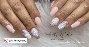 Snowflakes Acrylic Nails Summer Laying On White Fur