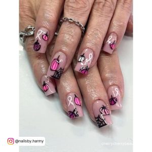Spooky Square Shape Acrylic Nails Over White Surface