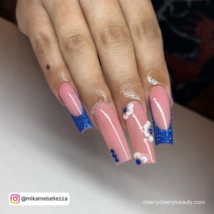 Spring Acrylic Nail Designs In Blue And Nude Shade