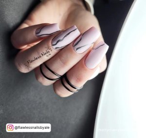 Square Pink Nails With Black Design