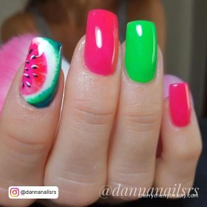 Summer Neon Green And Pink Nails