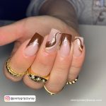 Swirly Brown And Nude Fall Acrylic Nail Designs