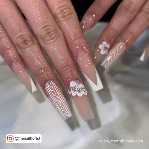 White Acrylic Nails Coffin Winter Colors