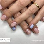 White And Nude Short Winter Acrylic Nails Light Blue