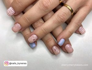 White And Nude Short Winter Acrylic Nails Light Blue