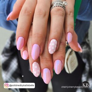 White And Pink Chrome Nails With Hearts