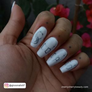 White Birthday Nails In Coffin Shape