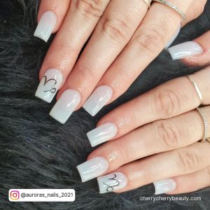 White Birthday Nails In Square Shape